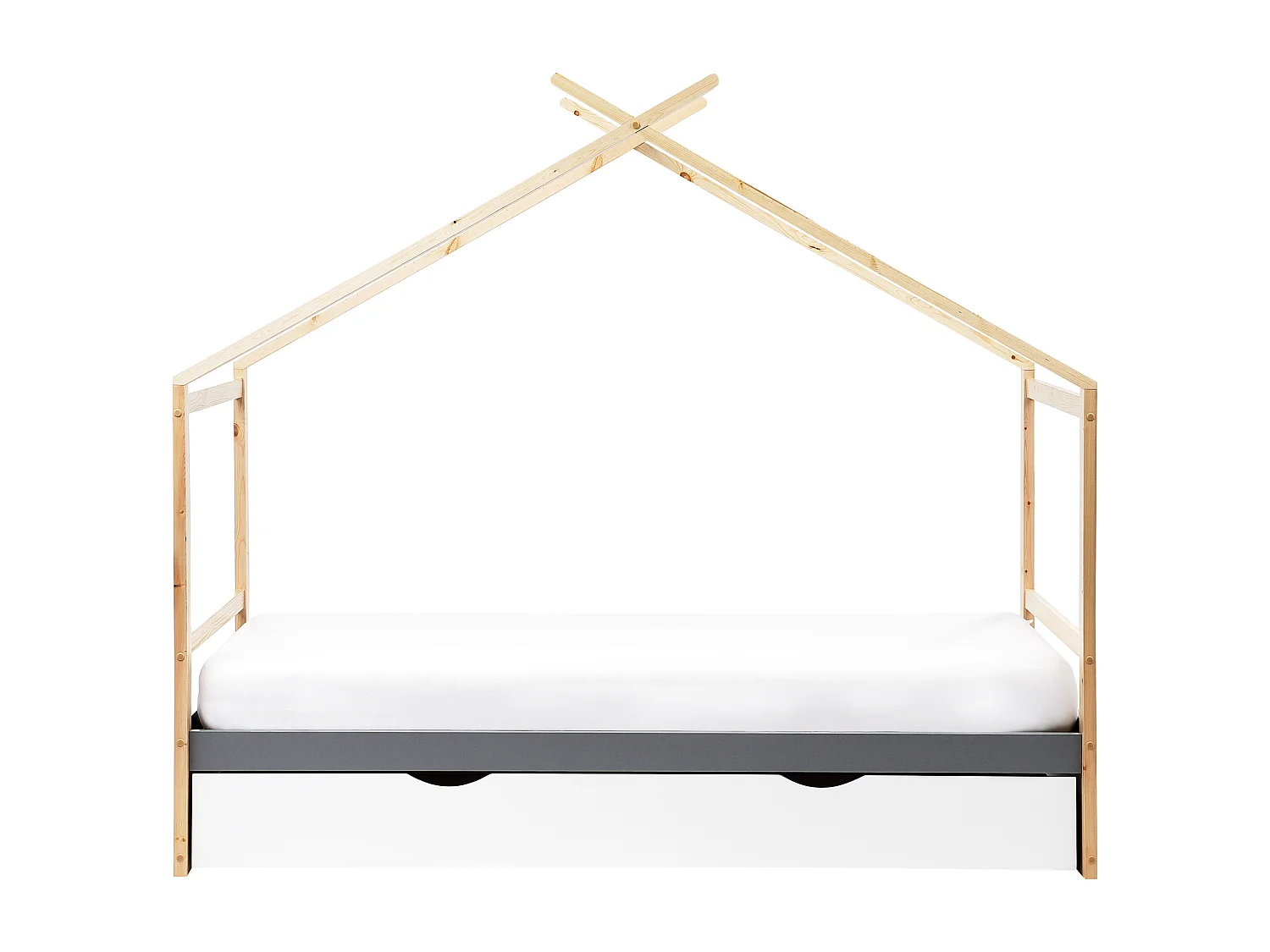Lit d'enfant Maison Bois de pin ORGEVAL 90 x 200 cm avec rangement Gris