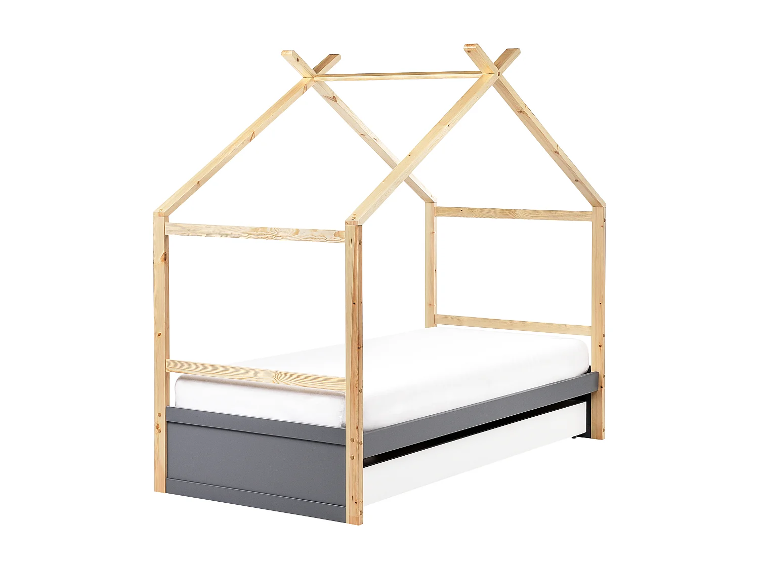 Lit d'enfant Maison Bois de pin ORGEVAL 90 x 200 cm avec rangement Gris