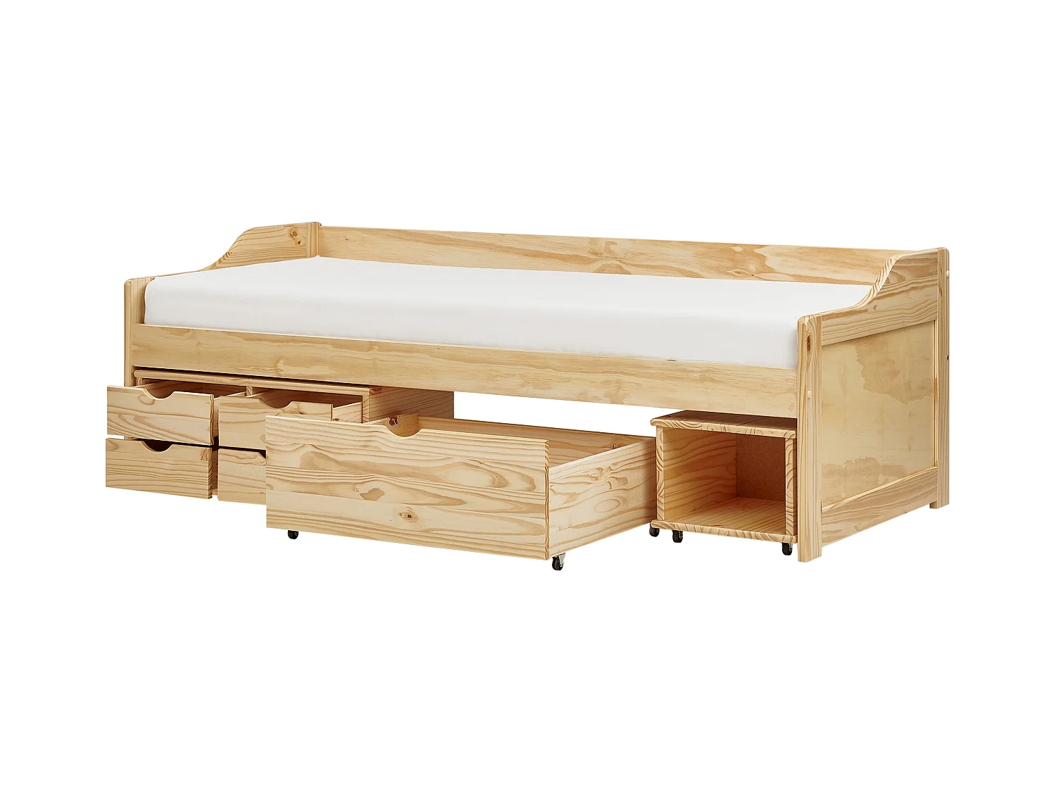 Cama con almacenaje Madera de pino ROYVILLE 90 x 200 cm Marrón claro