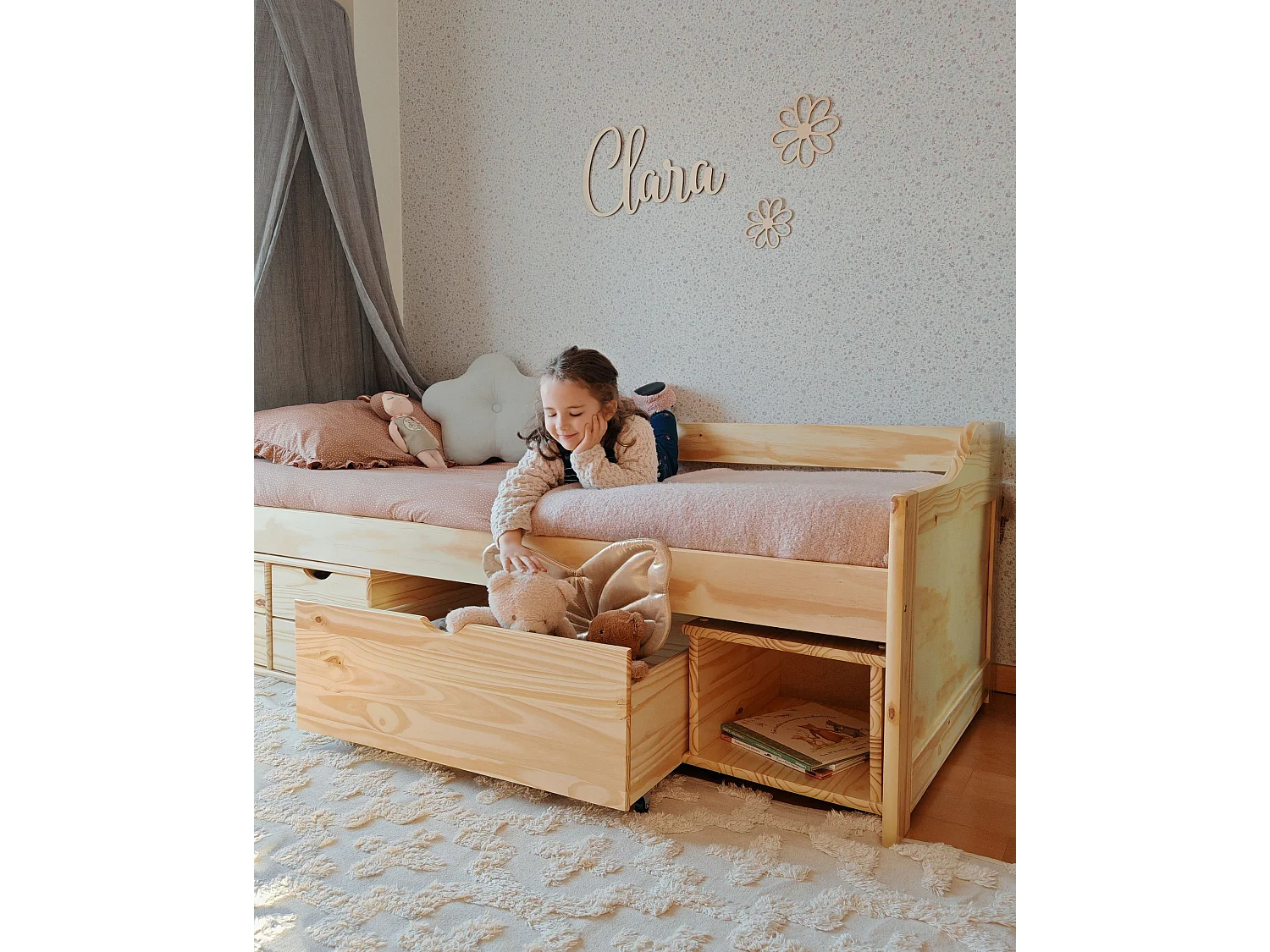 Lit de jour avec rangement Bois de pin ROYVILLE 90 x 200 cm Marron clair