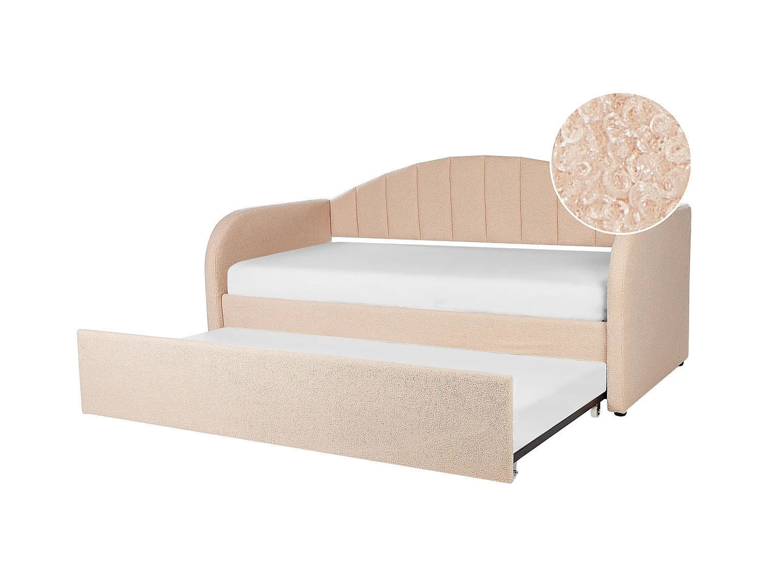 Lit gigogne Bouclé EYBURIE 90 x 200 cm Rose pêche