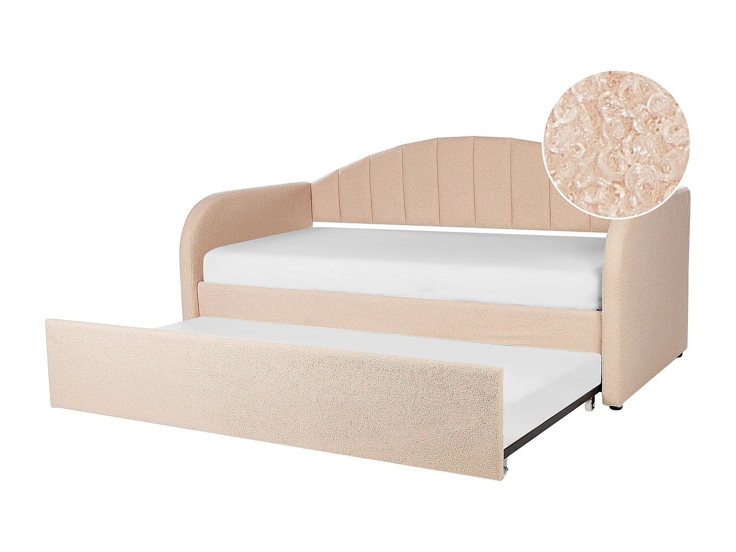 Lit gigogne Bouclé EYBURIE 90 x 200 cm Rose pêche