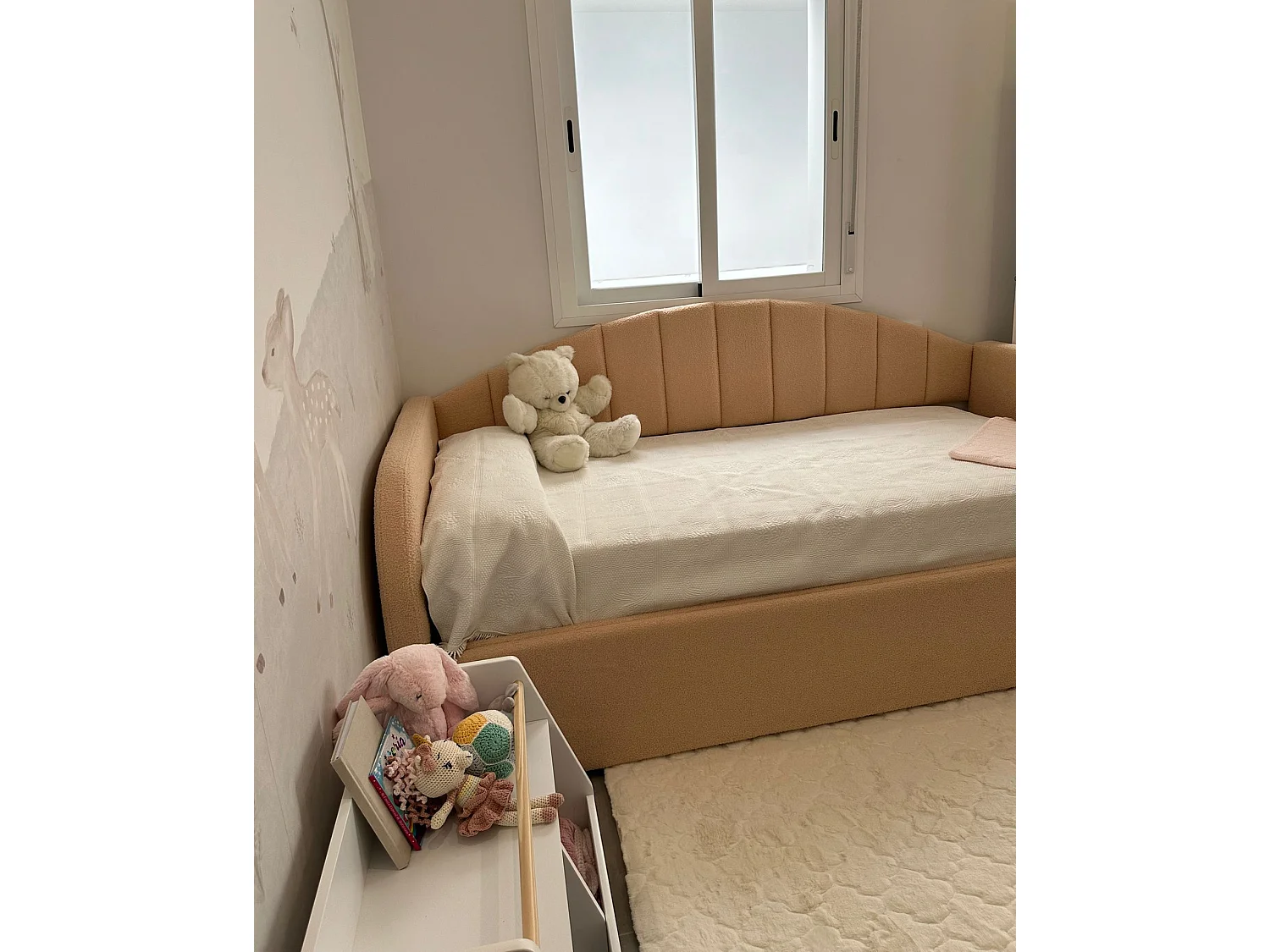 Lit gigogne Bouclé EYBURIE 90 x 200 cm Rose pêche