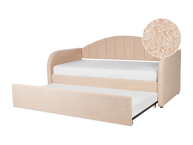 Lit gigogne Bouclé EYBURIE 90 x 200 cm Rose pêche