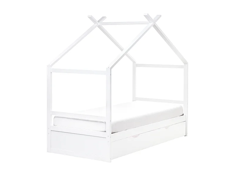 Łóżko dziecięce domek drewniane z szufladami 90 x 200 cm białe ORGEVAL