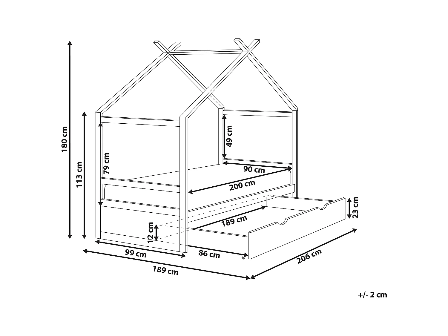 Lit d'enfant Maison Bois de pin ORGEVAL 90 x 200 cm avec rangement Blanc