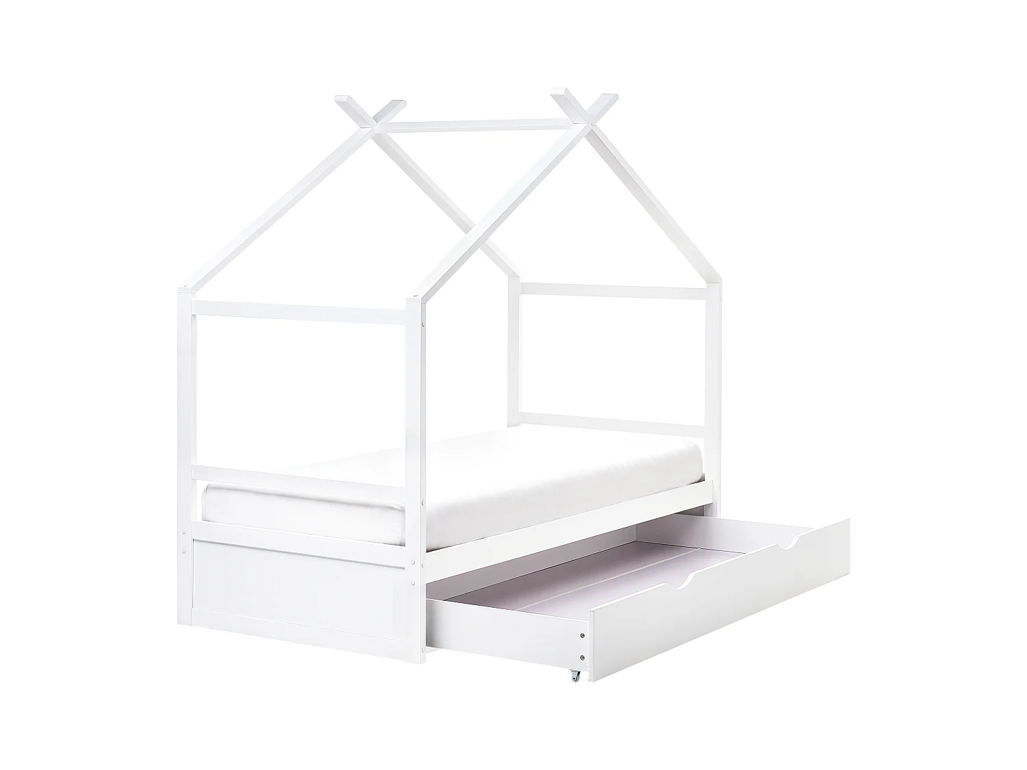 Lit d'enfant Maison Bois de pin ORGEVAL 90 x 200 cm avec rangement Blanc