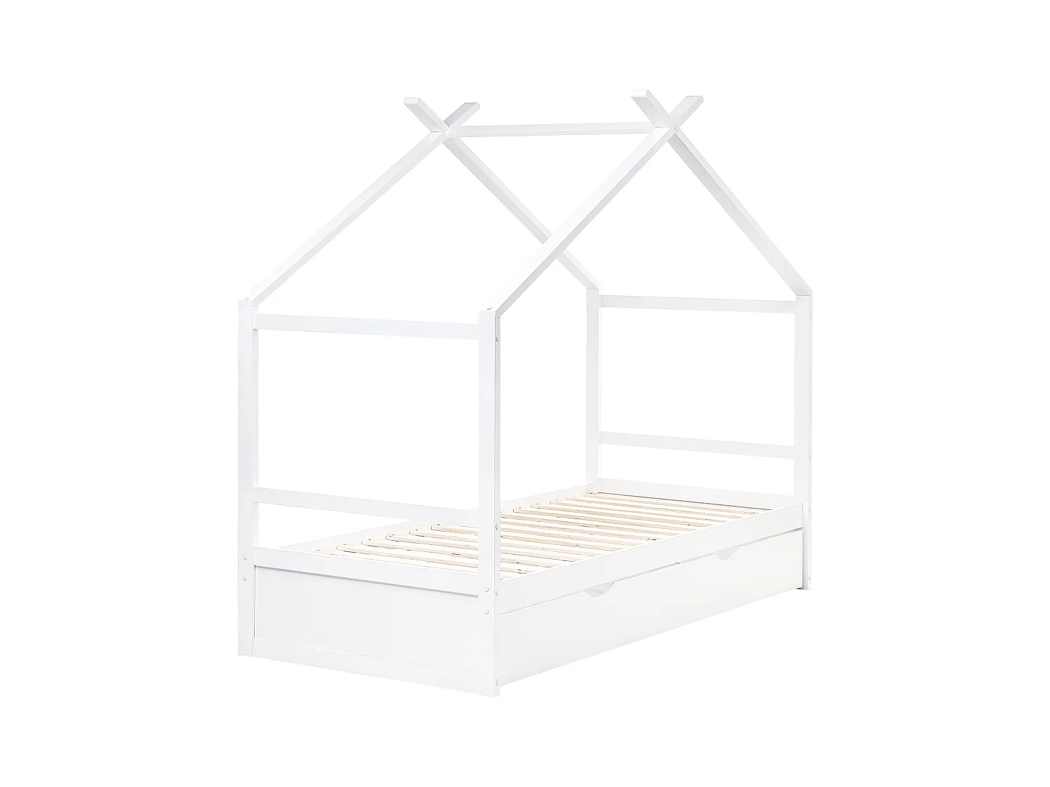 Lit d'enfant Maison Bois de pin ORGEVAL 90 x 200 cm avec rangement Blanc