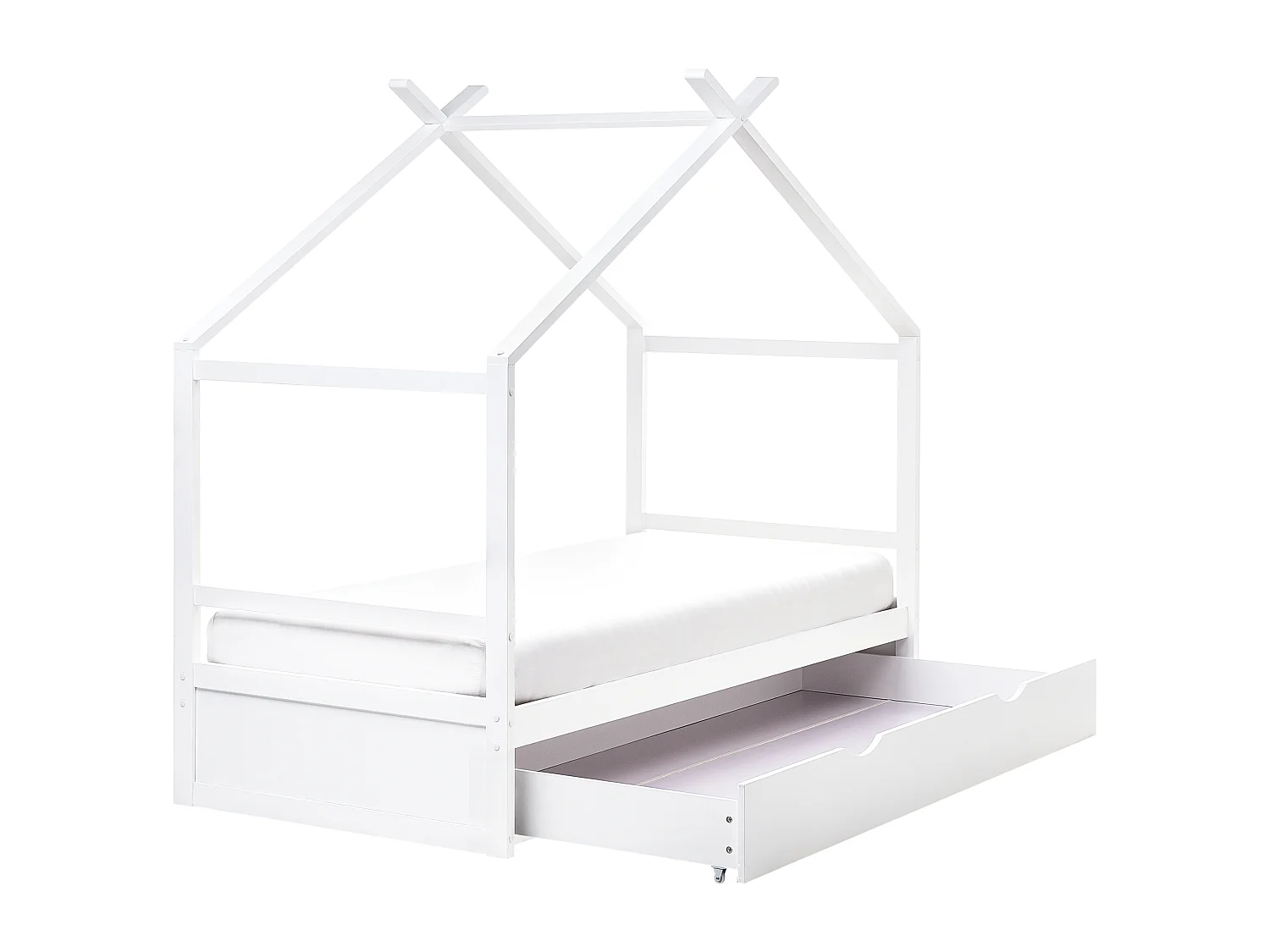 Kids Bed House Pine Wood ORGEVAL 90 x 200 cm (EU Single) with Storage White