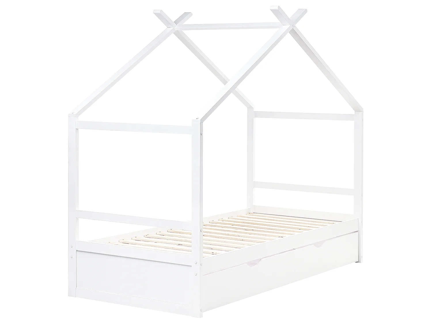 Kids Bed House Pine Wood ORGEVAL 90 x 200 cm (EU Single) with Storage White