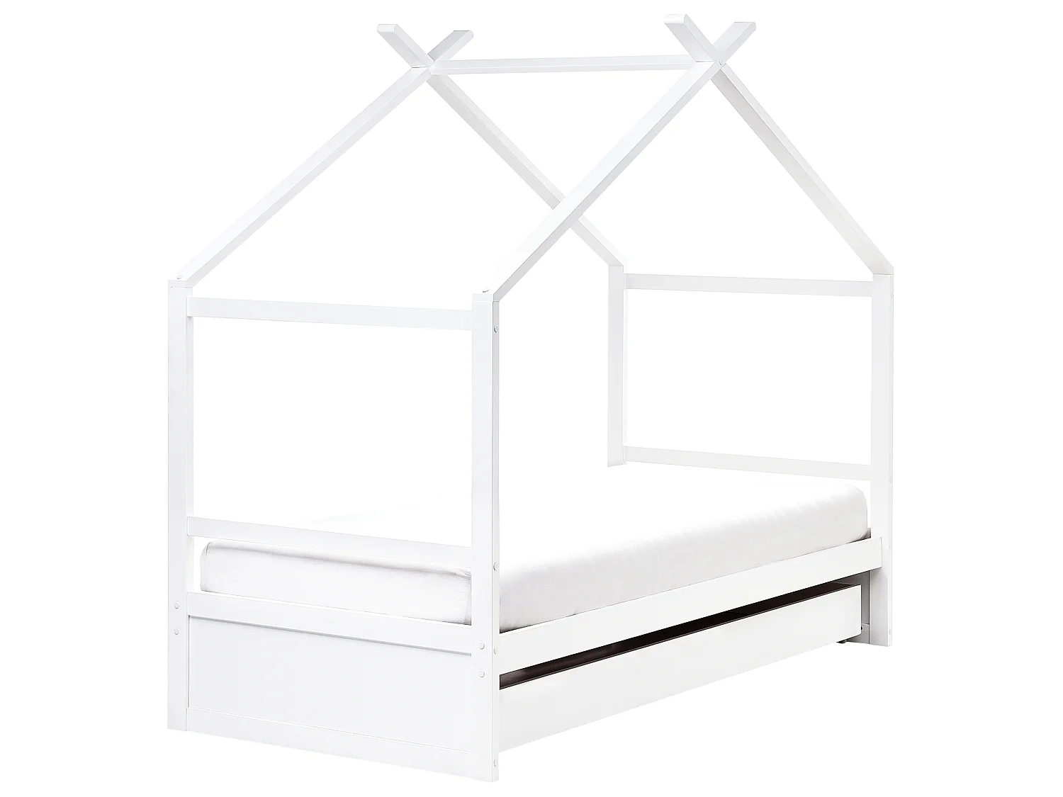 Kids Bed House Pine Wood ORGEVAL 90 x 200 cm (EU Single) with Storage White