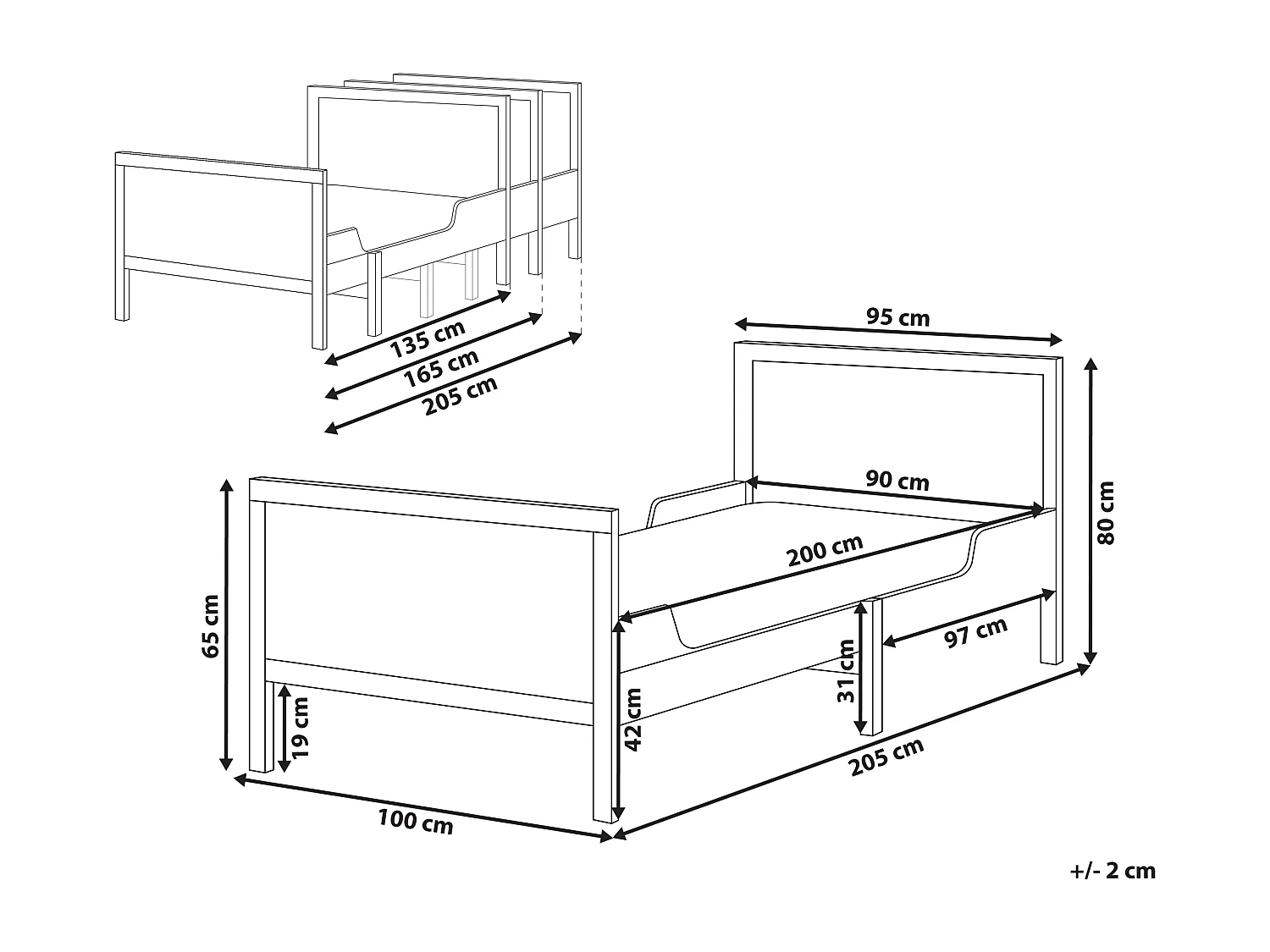 Mitwachsendes Kinderbett Kiefernholz weiss Lattenrost 90 x 200 cm MONTIGNY