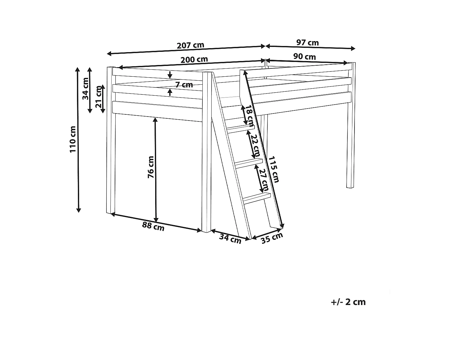 Łóżko na antresoli Drewno sosnowe ASCOUX 90 x 200 cm Różowy