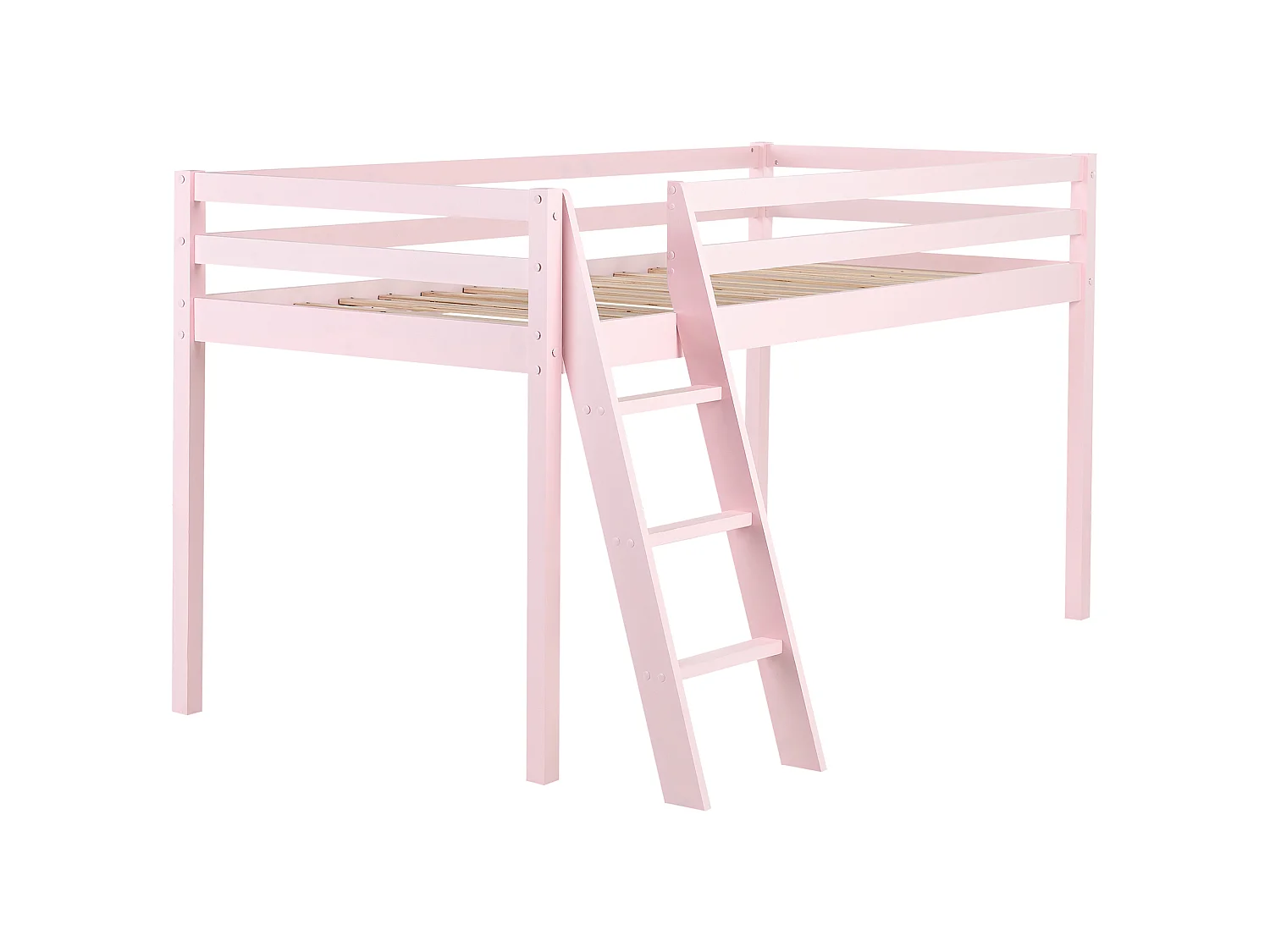 Lit à mit-hauteur Bois de pin ASCOUX 90 x 200 cm Rose