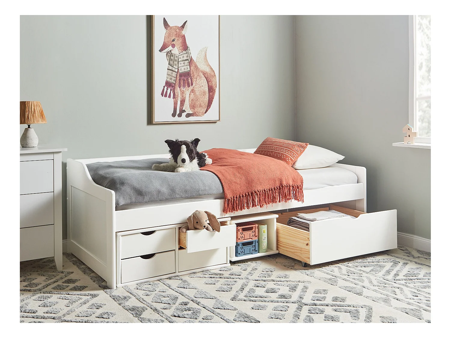 Lit de jour avec rangement Bois de pin ROYVILLE 90 x 200 cm Blanc