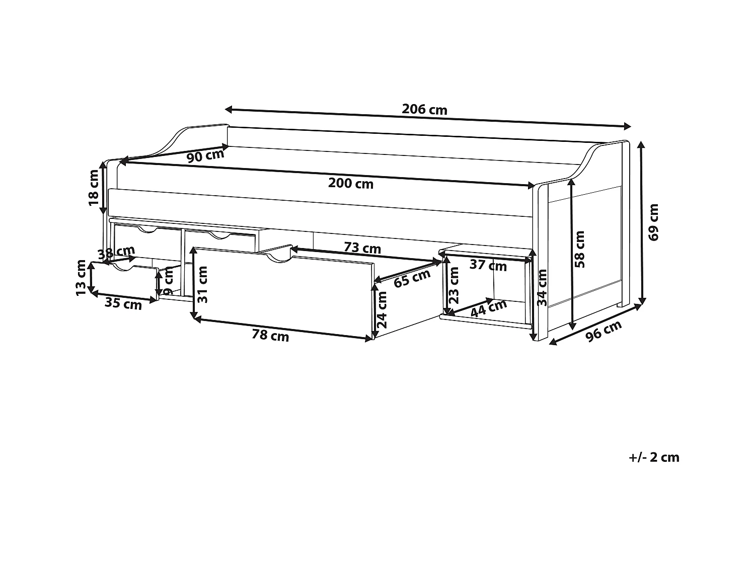 Lit de jour avec rangement Bois de pin ROYVILLE 90 x 200 cm Blanc