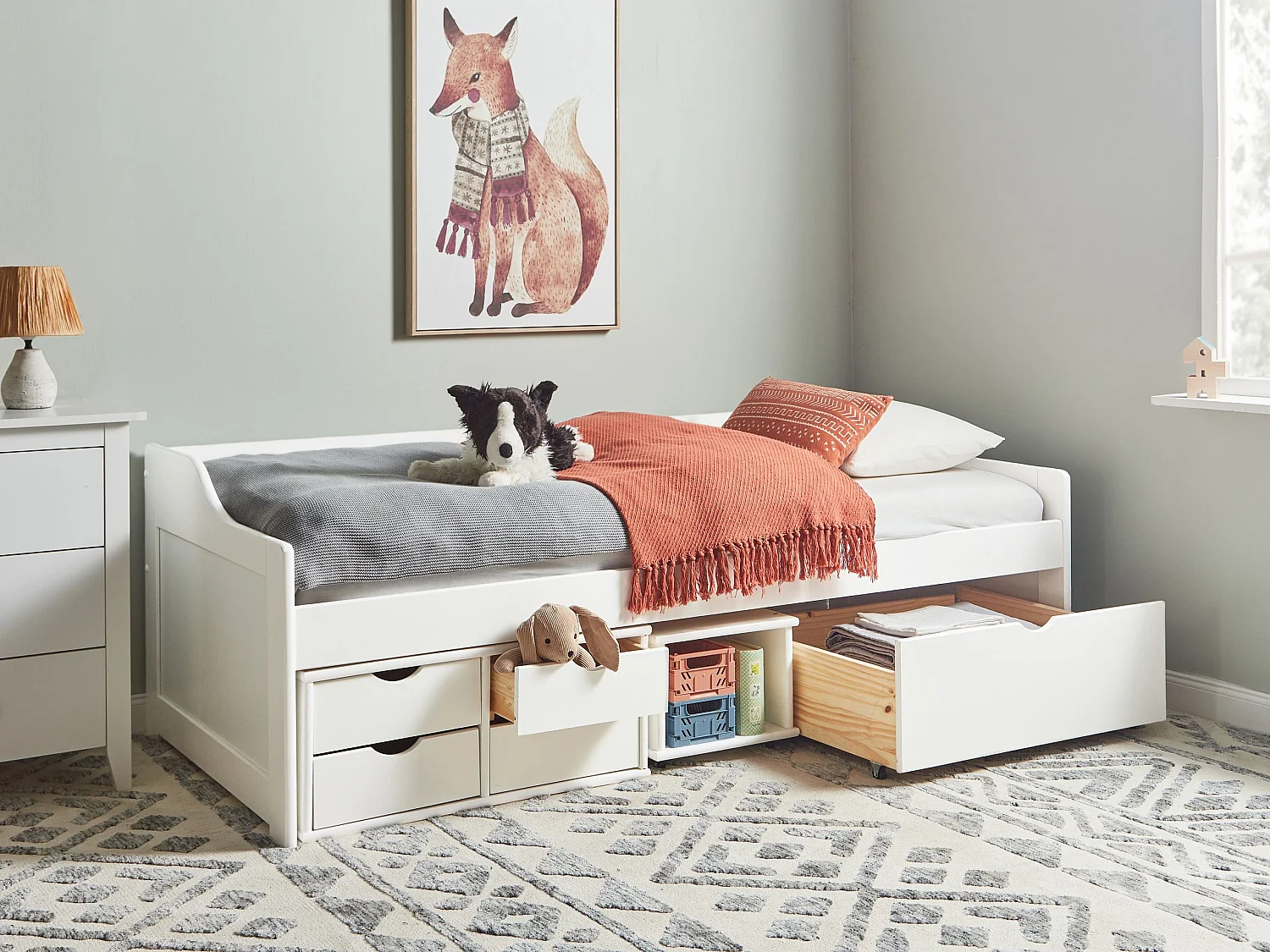 Lit de jour avec rangement Bois de pin ROYVILLE 90 x 200 cm Blanc