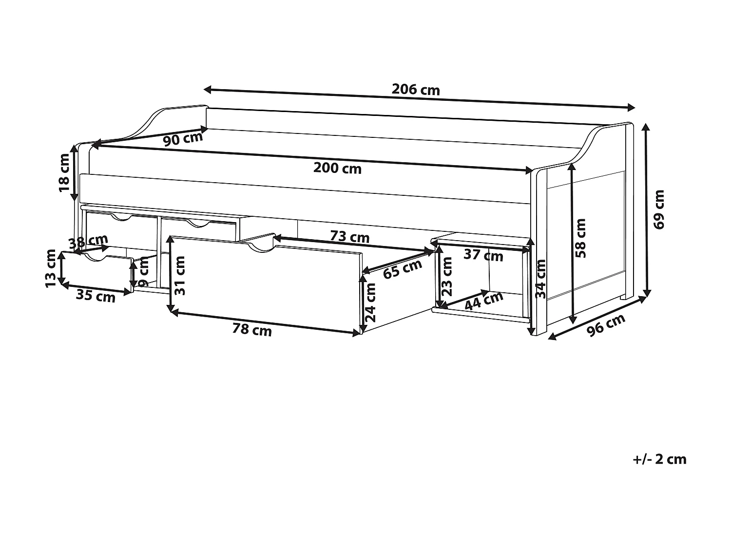 Lit de jour avec rangement Bois de pin ROYVILLE 90 x 200 cm Blanc