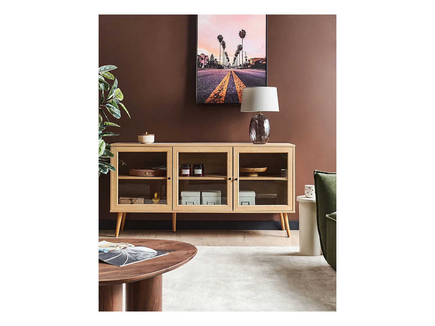 Buffet avec vitrine en verre ALBANY 150 cm Marron clair