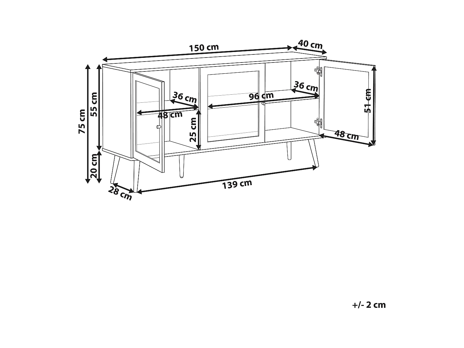 Buffet avec vitrine en verre ALBANY 150 cm Marron clair