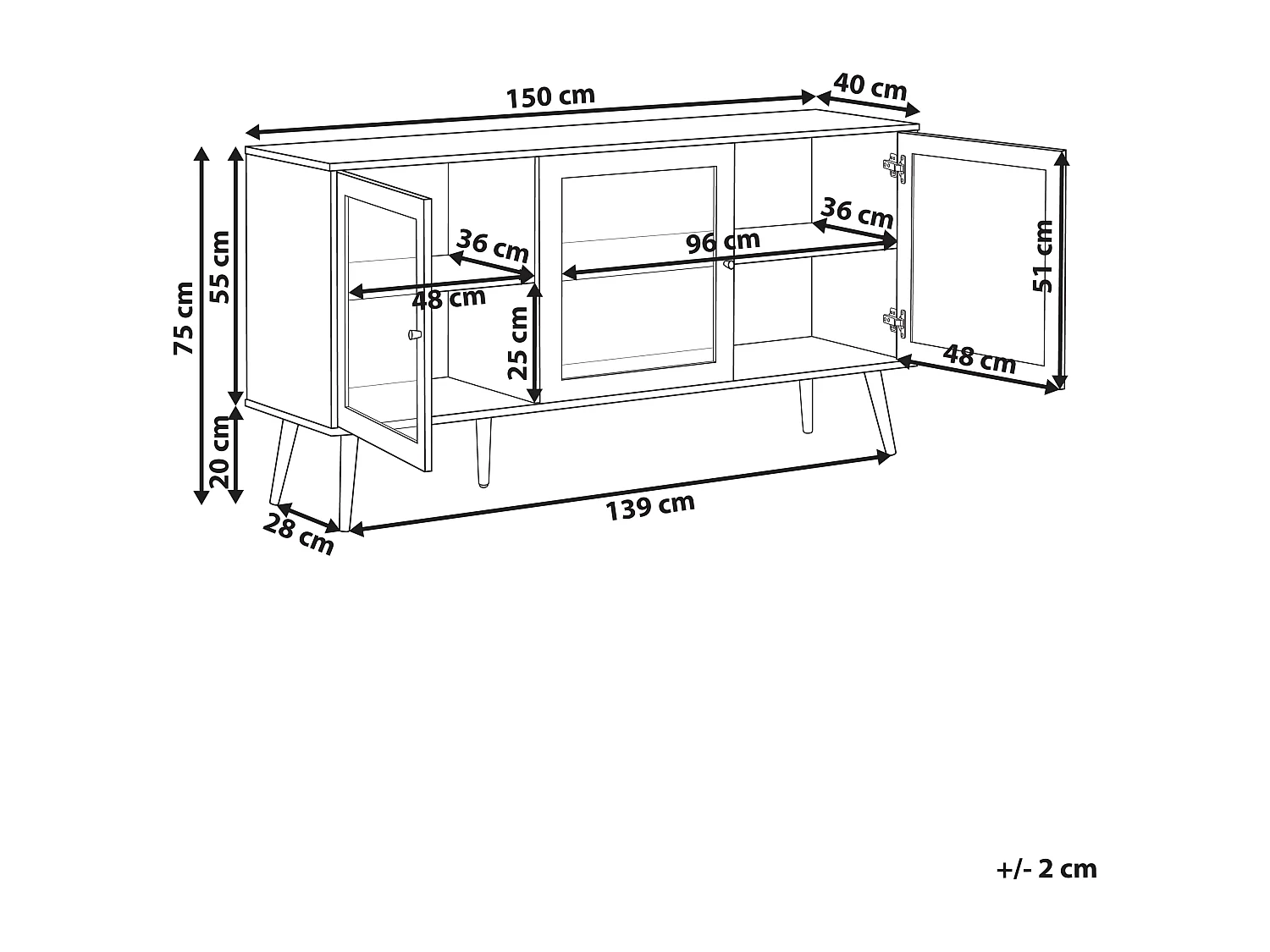 Glazen vitrinekast ALBANY 150 cm Lichtbruin