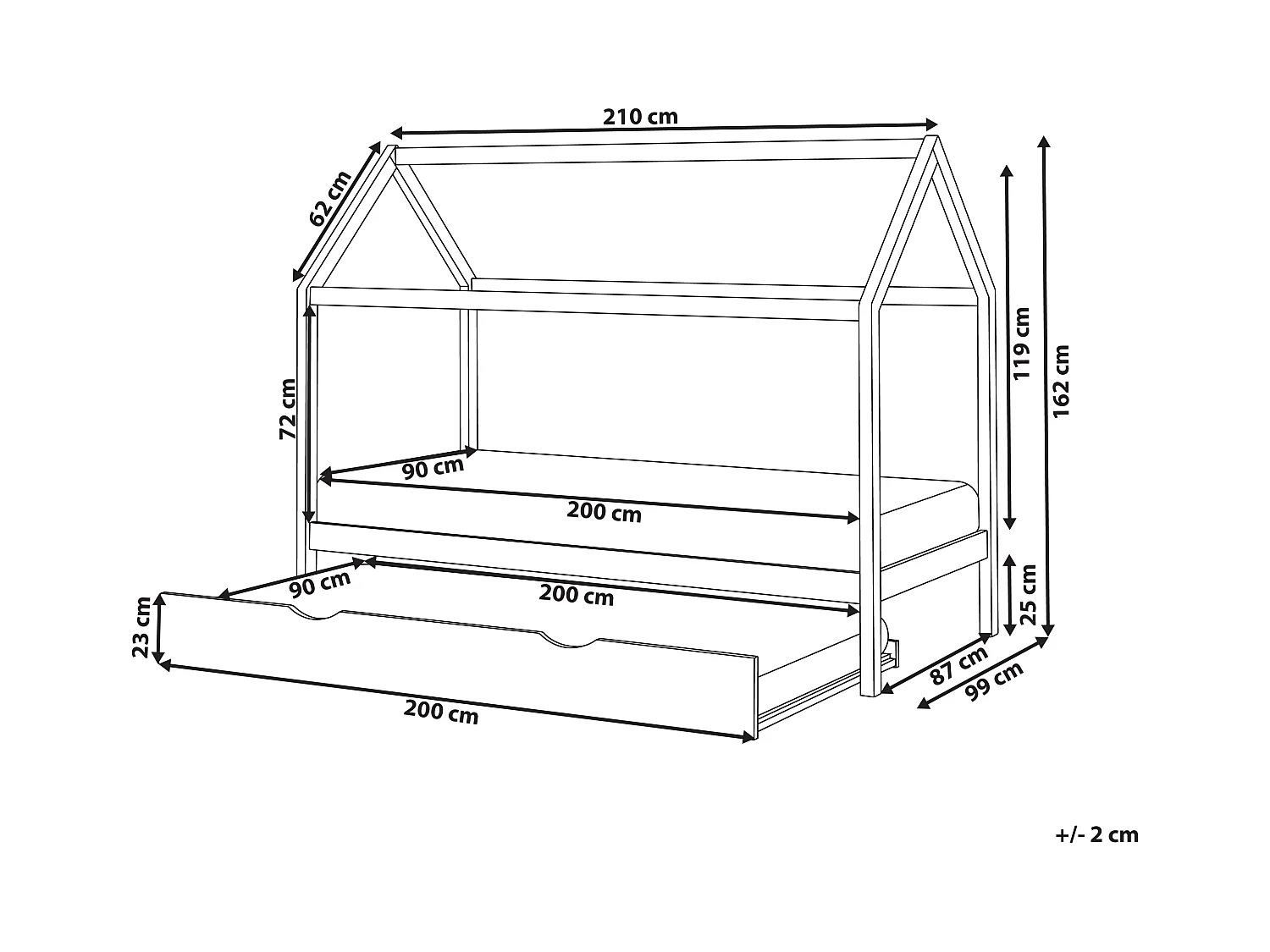 Kinderbett mit Ausziehbett Kiefernholz CRILLON 90 x 200 cm Grau
