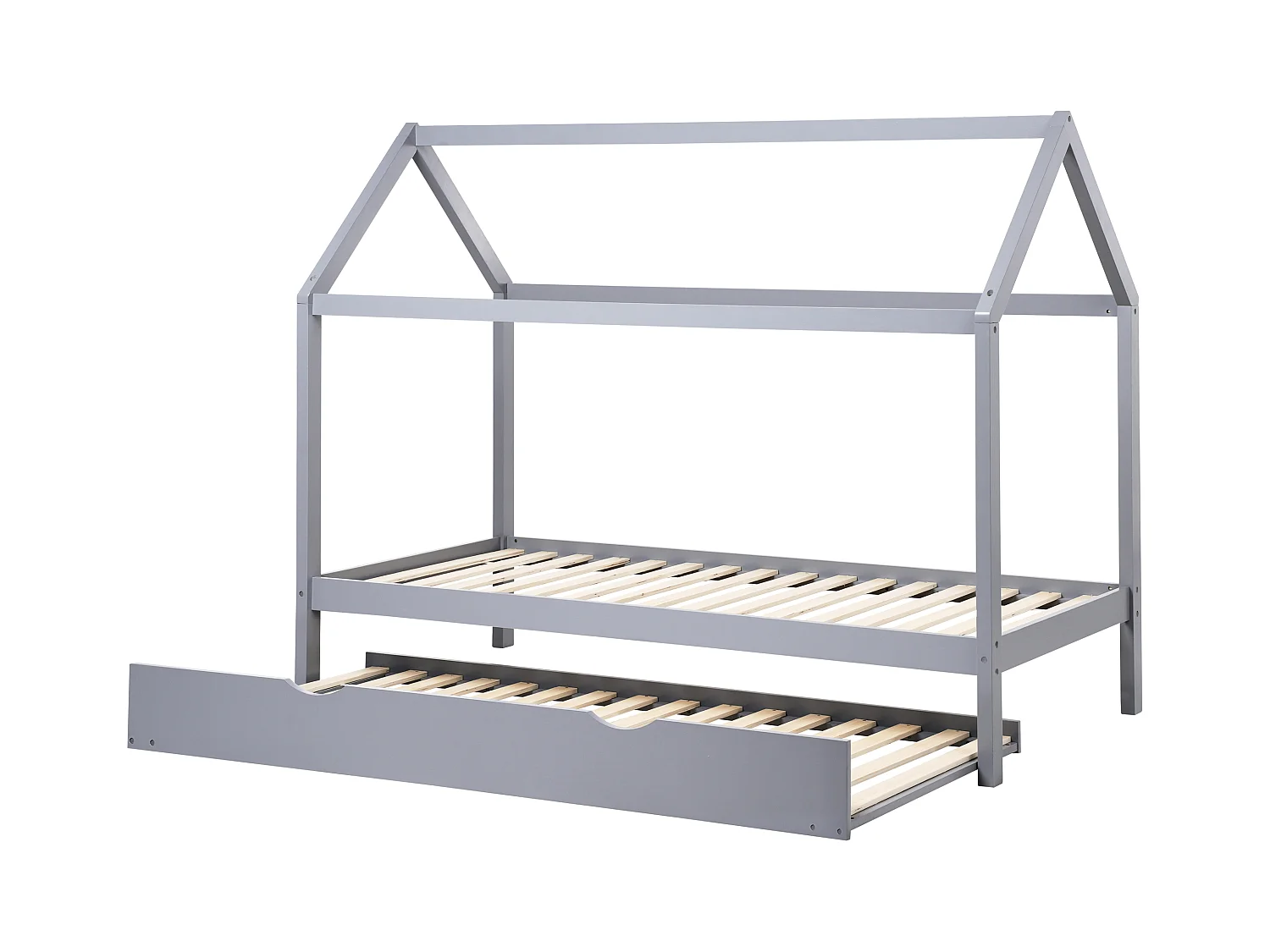 Kinderbett mit Ausziehbett Kiefernholz CRILLON 90 x 200 cm Grau