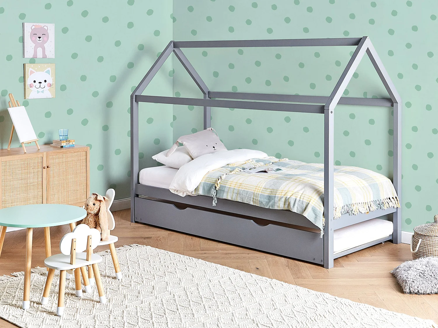 Lit gigogne enfant Bois de pin CRILLON 90 x 200 cm Gris