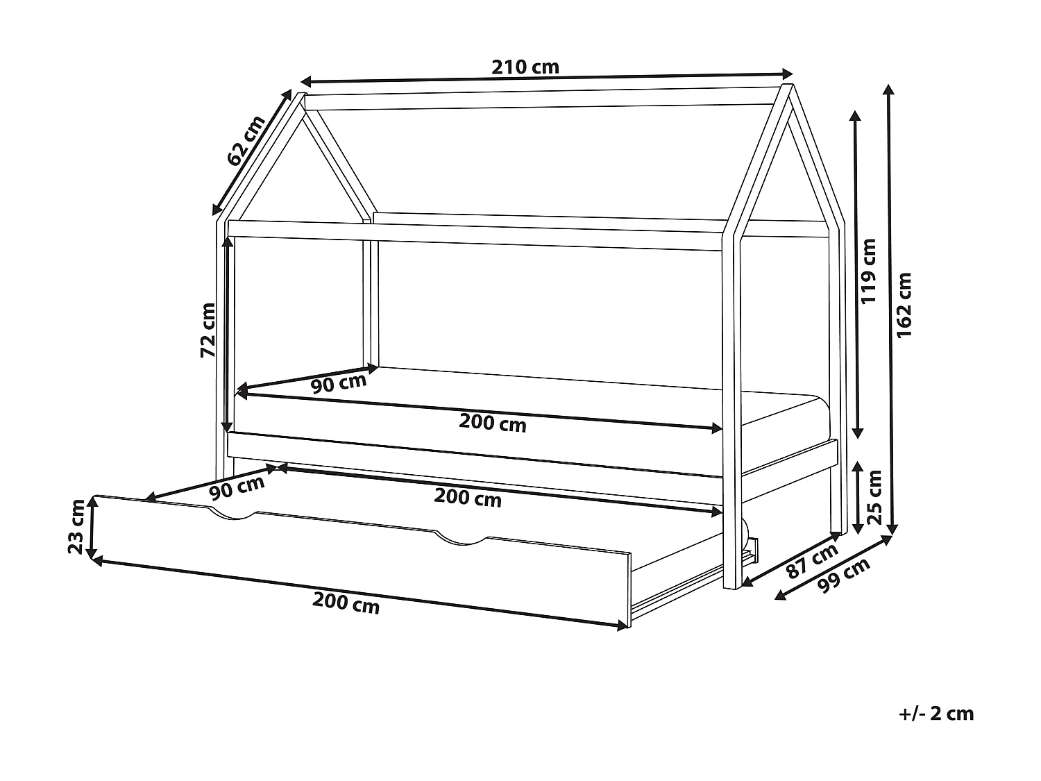 Lit gigogne enfant Bois de pin CRILLON 90 x 200 cm Gris