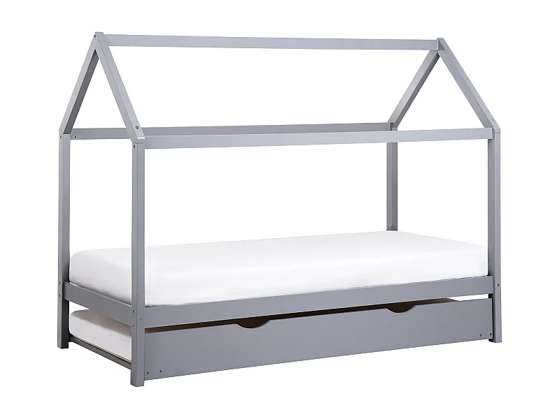 Kinderbett mit Ausziehbett Kiefernholz CRILLON 90 x 200 cm Grau