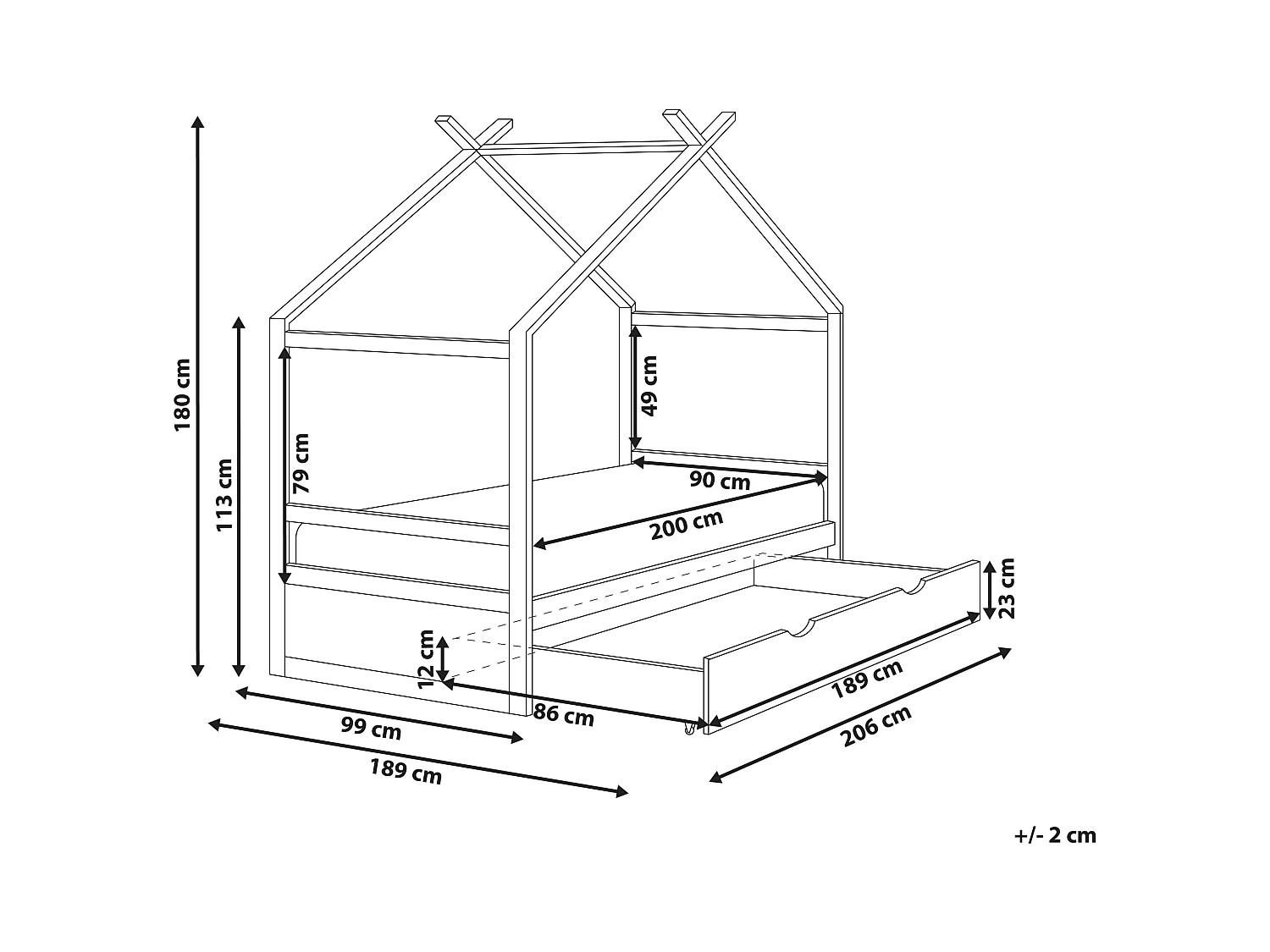 Kinder-Hausbett mit Stauraum Kiefernholz hellbraun Lattenrost 90 x 200 cm ORGEVAL