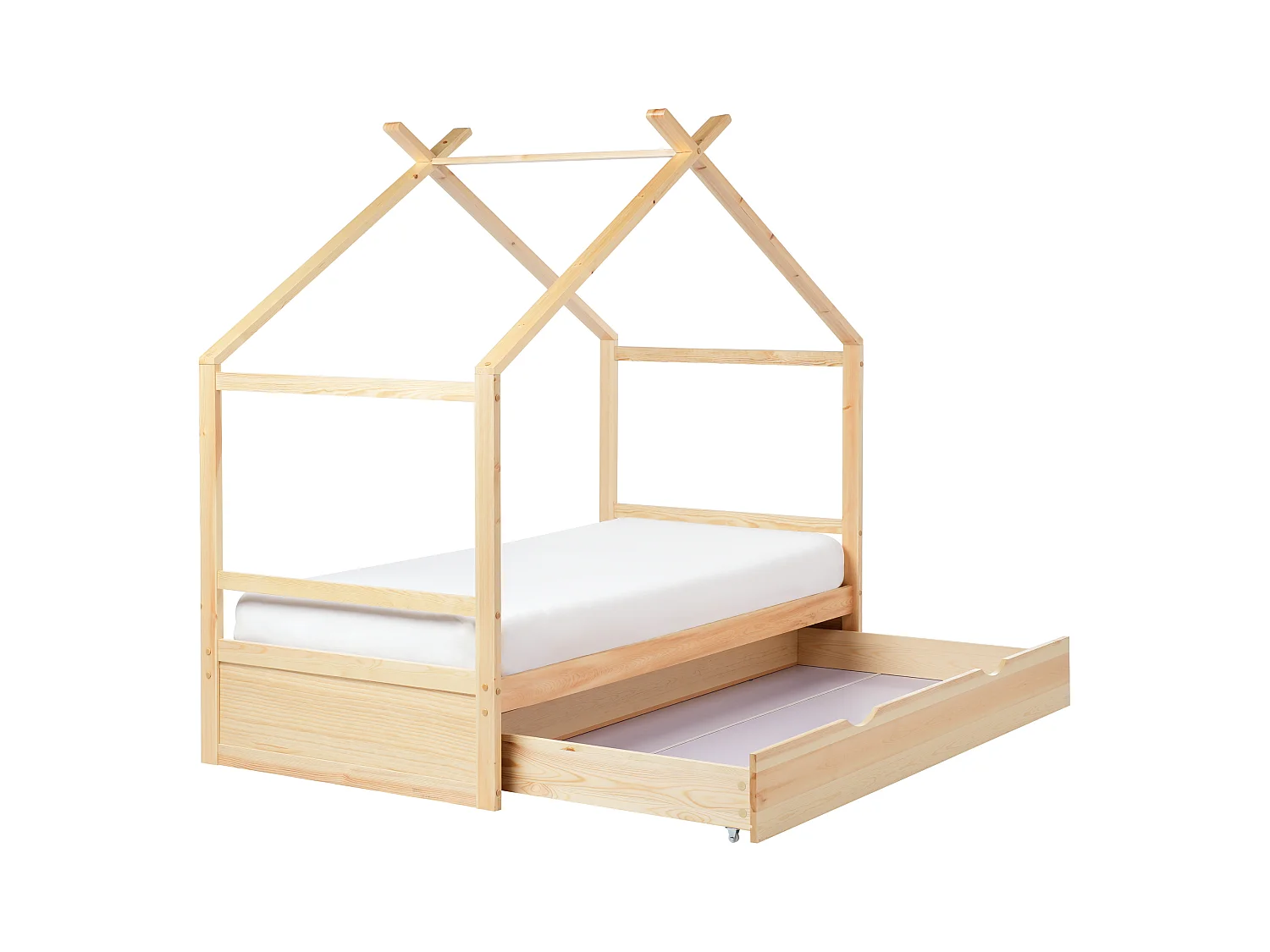 Kinder-Hausbett mit Stauraum Kiefernholz hellbraun Lattenrost 90 x 200 cm ORGEVAL