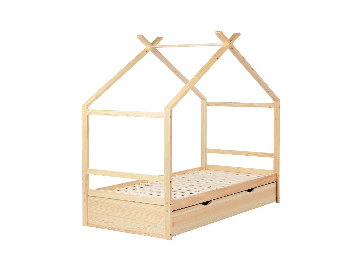 Kinder-Hausbett mit Stauraum Kiefernholz hellbraun Lattenrost 90 x 200 cm ORGEVAL