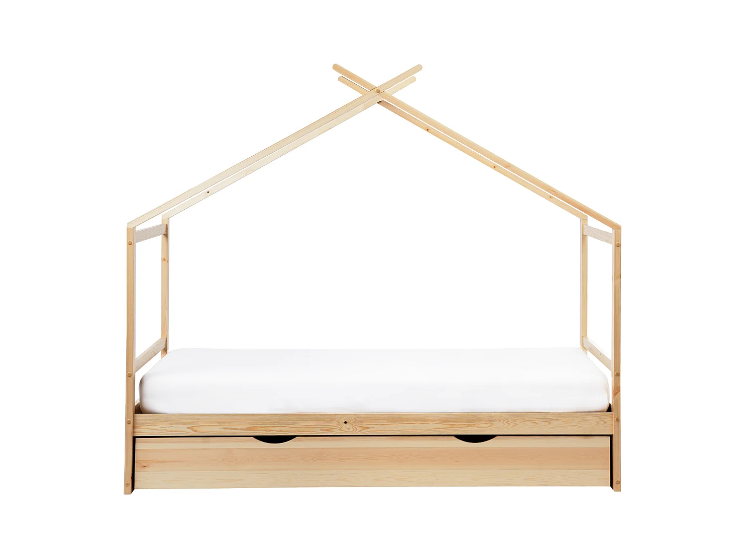 Kinder-Hausbett mit Stauraum Kiefernholz hellbraun Lattenrost 90 x 200 cm ORGEVAL