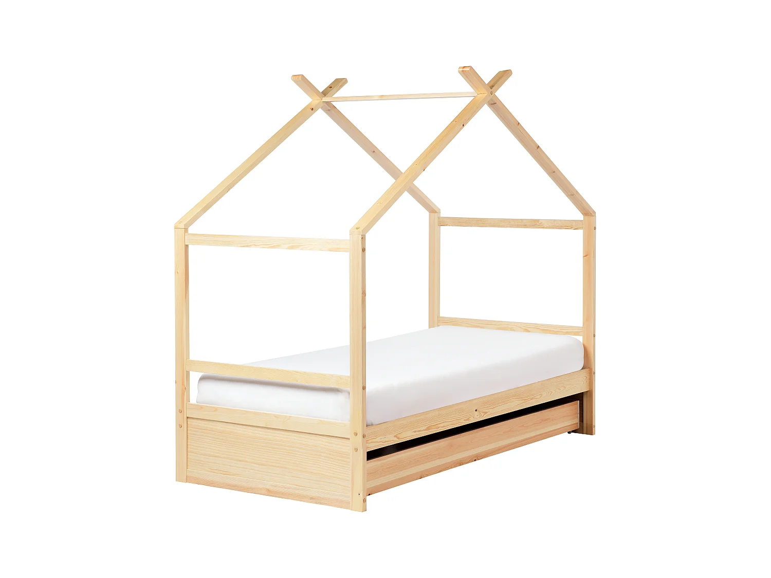 Kinder-Hausbett mit Stauraum Kiefernholz hellbraun Lattenrost 90 x 200 cm ORGEVAL