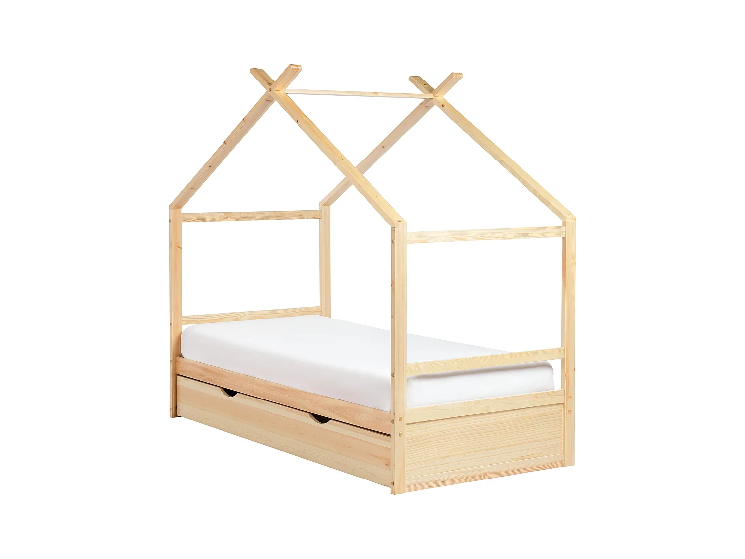 Lit d'enfant Maison Bois de pin ORGEVAL 90 x 200 cm avec rangement Marron clair
