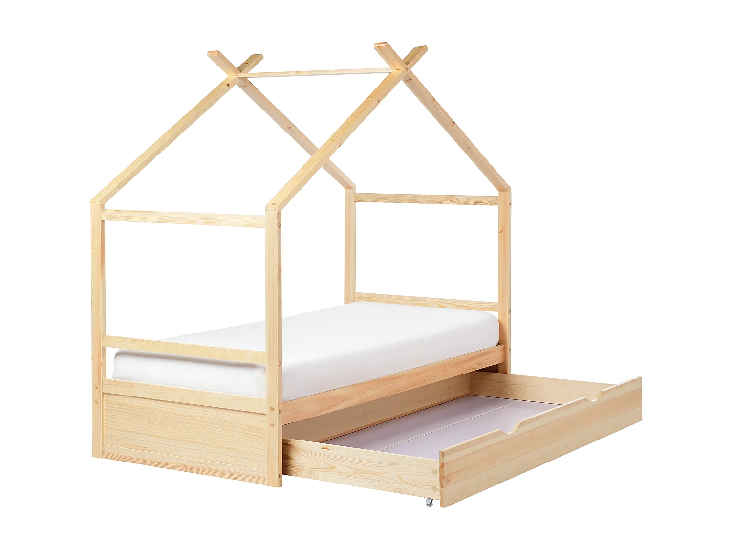 Lit d'enfant Maison Bois de pin ORGEVAL 90 x 200 cm avec rangement Marron clair