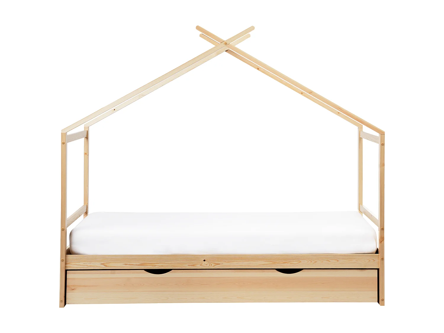 Lit d'enfant Maison Bois de pin ORGEVAL 90 x 200 cm avec rangement Marron clair