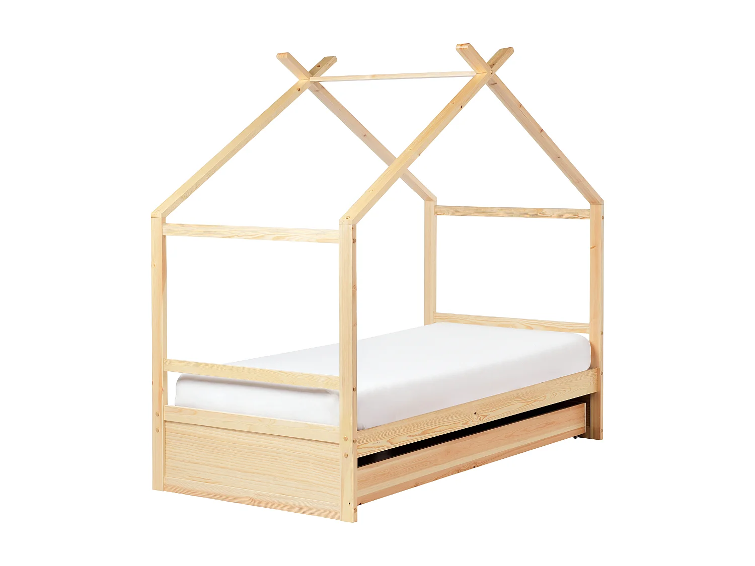 Lit d'enfant Maison Bois de pin ORGEVAL 90 x 200 cm avec rangement Marron clair