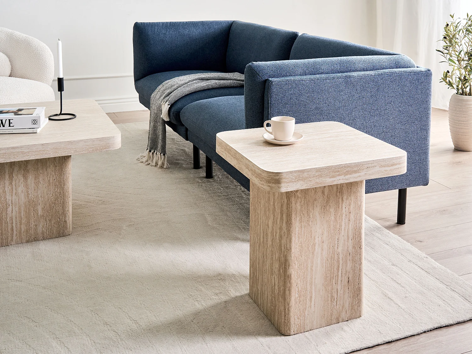 Beistelltisch MDF-Platte Travertinoptik Modernes Design Beige 50 x 50 cm Duson