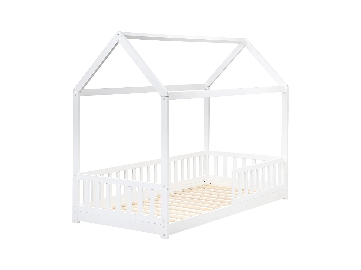 Kinder-Hausbett Kiefernholz weiss Lattenrost 90 x 200 cm COSSAYE