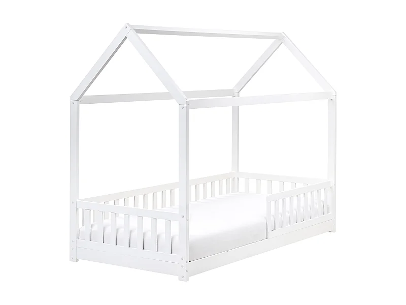 Kinder-Hausbett Kiefernholz weiss Lattenrost 90 x 200 cm COSSAYE