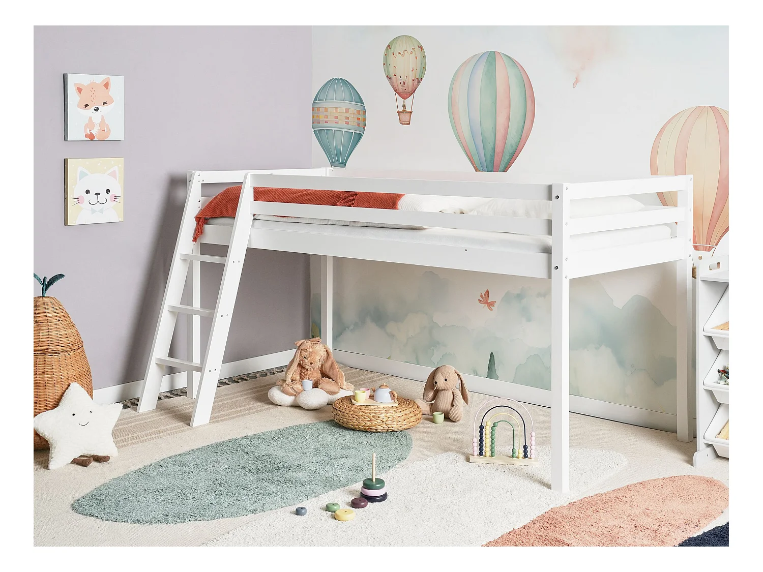 Łóżko na antresoli Drewno sosnowe ASCOUX 90 x 200 cm Biały