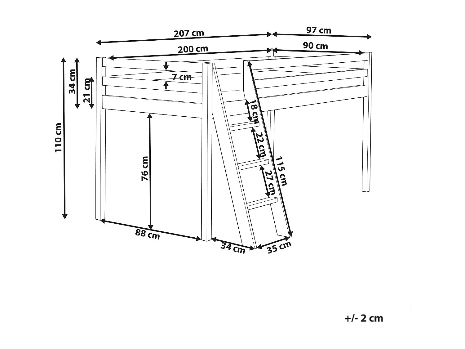 Letto a mezza altezza Legno di pino ASCOUX 90 x 200 cm Bianco