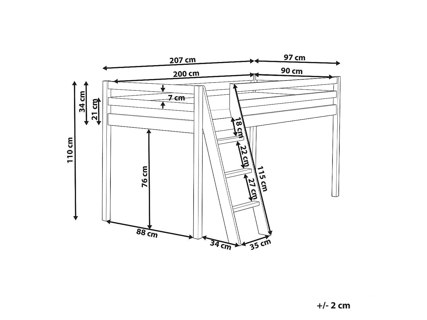 Mid Sleeper Bed Pine Wood ASCOUX 90 x 200 cm (EU Single) White