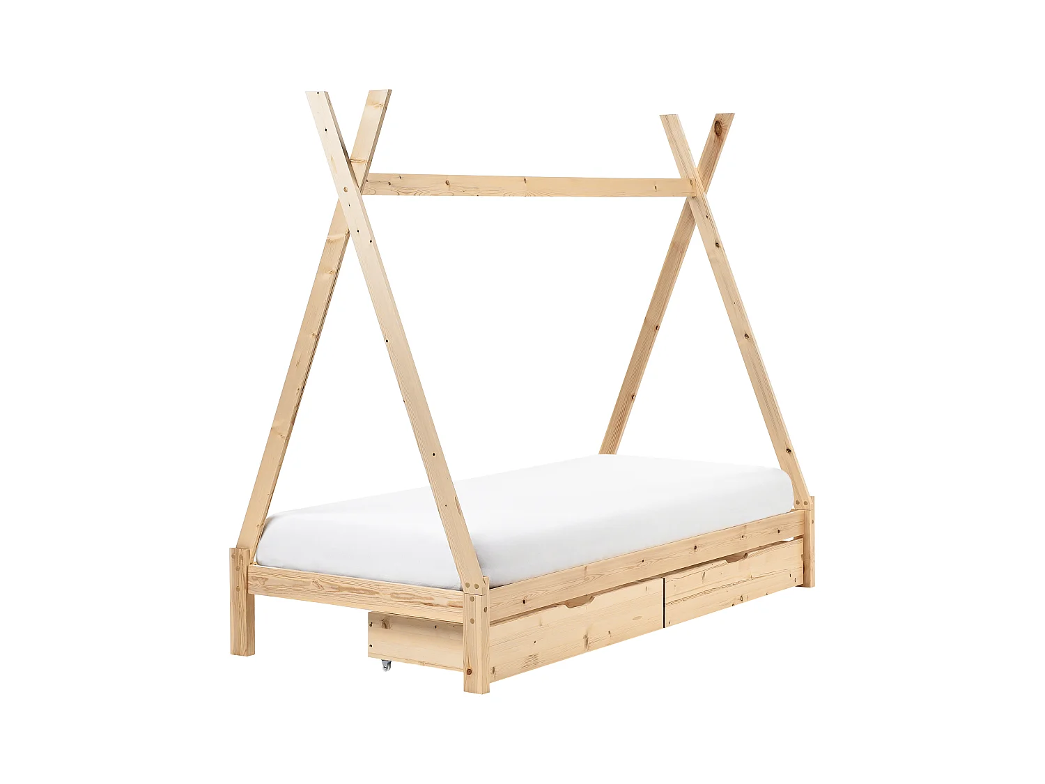 Tipi-Kinderbett mit Schubladen Kiefernholz hellbraun Lattenrost 90 x 200 cm DEVAY