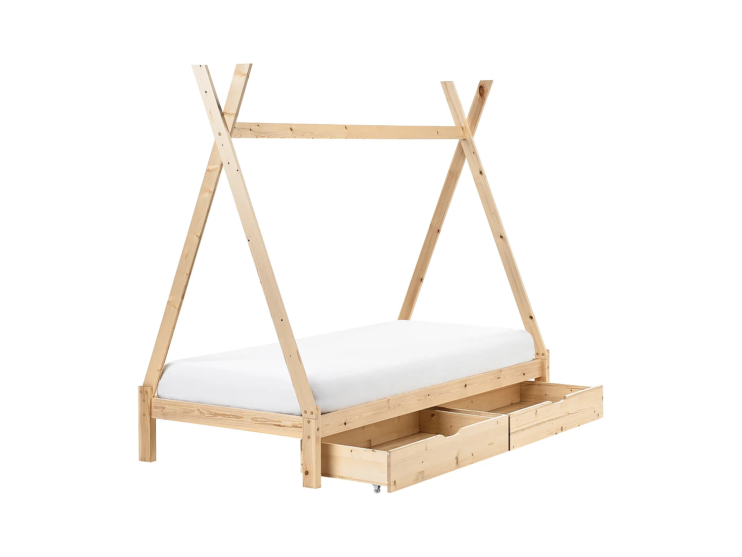 Tipi-Kinderbett mit Schubladen Kiefernholz hellbraun Lattenrost 90 x 200 cm DEVAY