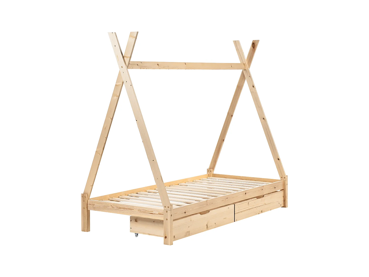 Tipi-Kinderbett mit Schubladen Kiefernholz hellbraun Lattenrost 90 x 200 cm DEVAY