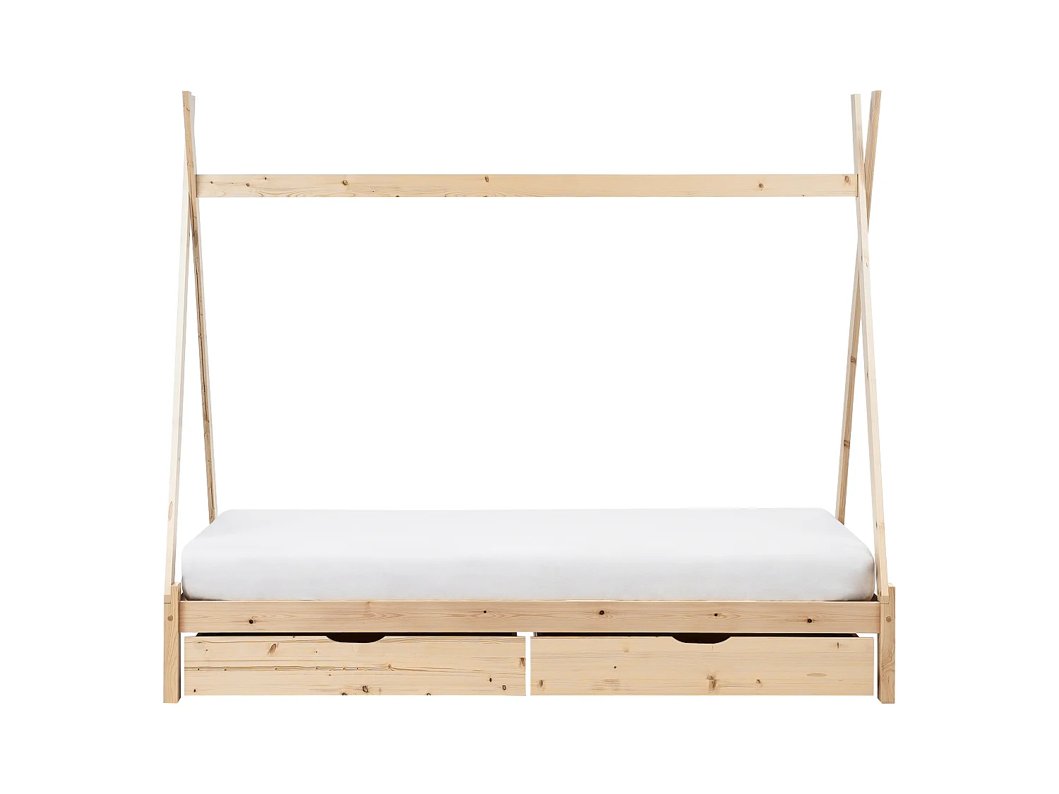 Tipi-Kinderbett mit Schubladen Kiefernholz hellbraun Lattenrost 90 x 200 cm DEVAY