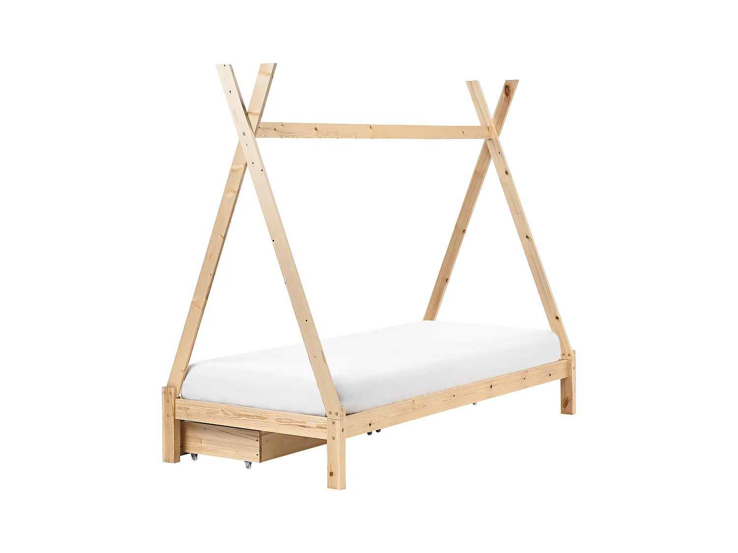 Tipi-Kinderbett mit Schubladen Kiefernholz hellbraun Lattenrost 90 x 200 cm DEVAY